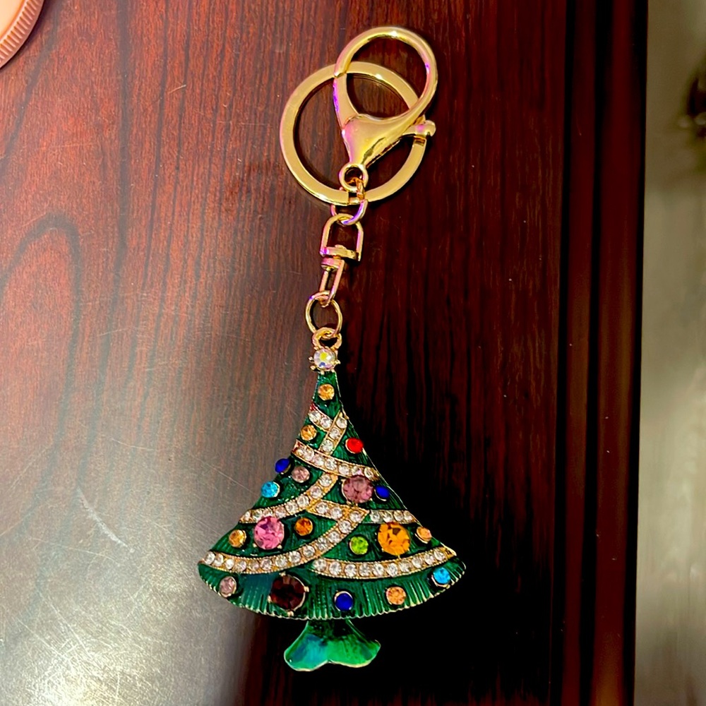 Bag Charm and/or key chain Festive Christmas Tree Keychain Bundle w/ Rhinestones